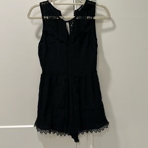 Astr The Label Black Sleeveless Eyelet Crochet Lace Silk Blend Romper Small